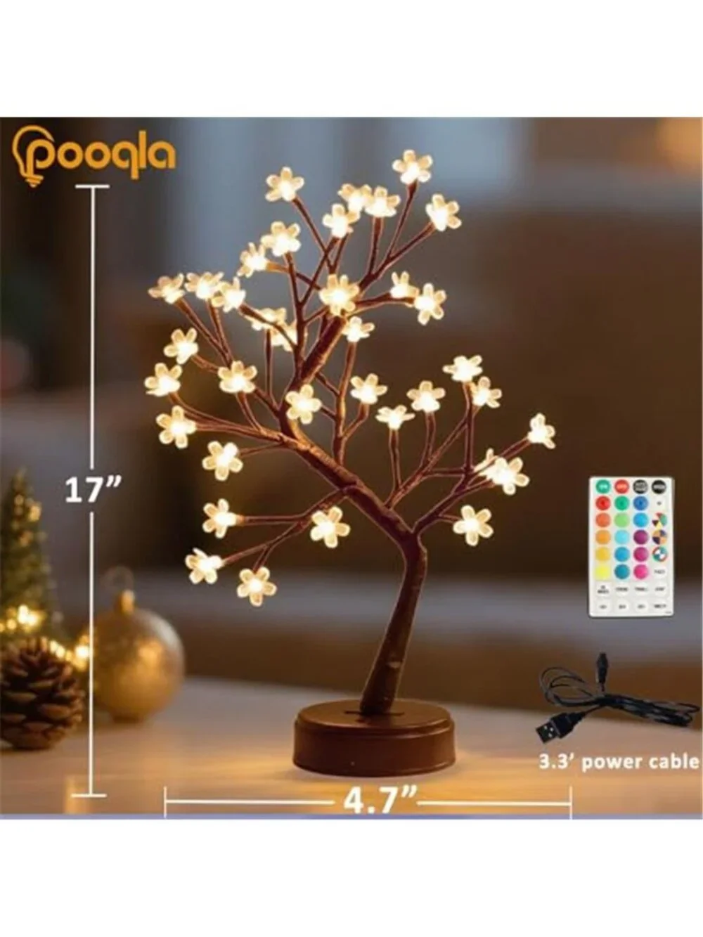 LED Cherry Blossom Tree Light RGB Color Changing Remote Tabletop Decor Lamp